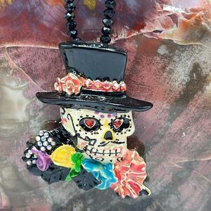 Kirks Folly Freida Sugar Skull Pin Pendant and Beaded Necklace